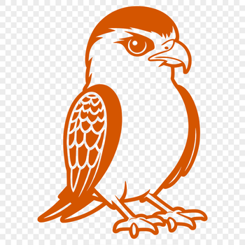 A digital silhouette of a bird of prey, specifically a falcon, designed as a graphic element.
