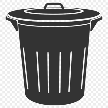 A simple illustration of a metal trash can with a lid on top.