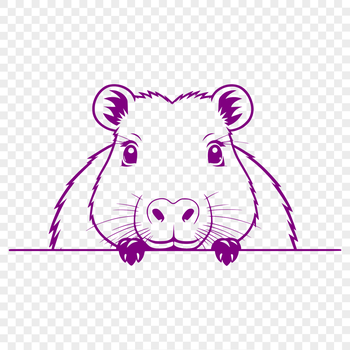 Close-up illustration of a capybara's face peeking out from behind vegetation.