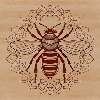 A detailed illustration of a bee with intricate features.