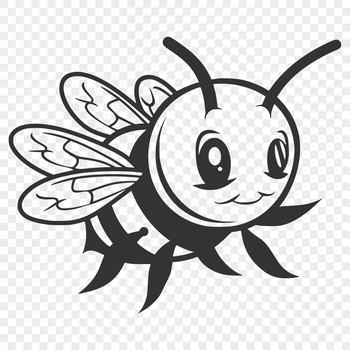 A vector graphic representation of a bee, highlighting its insect features and anatomy.