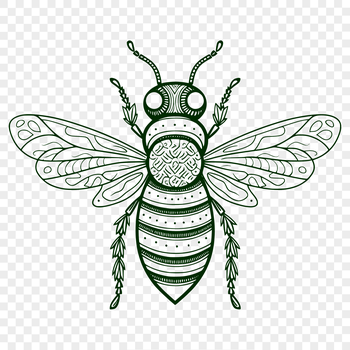 An illustration of a full-body bee with ornate details.