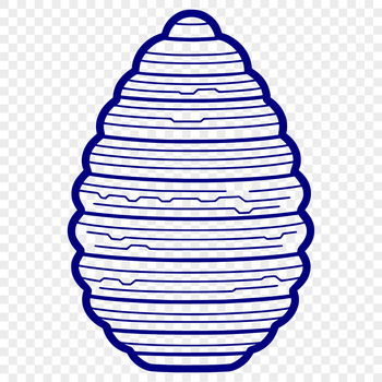 A stylized illustration of a beehive with honeycombs and bees.