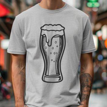 A transparent background design of a beer glass filled with frothy liquid.