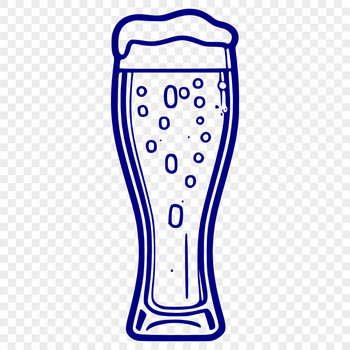 A stylized illustration of a beer glass filled with a frothy beer.