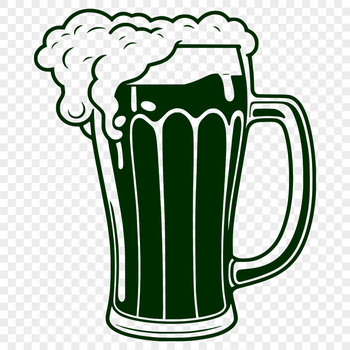 A stylized illustration of a beer glass filled with frothy liquid.