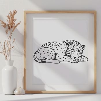 A large cat lying down in a relaxed position, illustrated as a vector graphic.