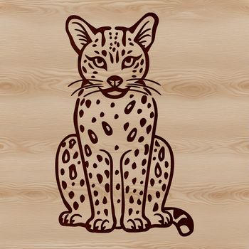 A vector illustration of a sitting ocelot in its natural habitat.