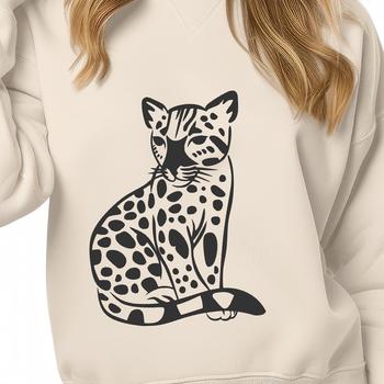 A wild South American big cat, known as the ocelot, sitting in a natural environment.