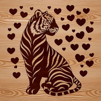 A stylized illustration of a tiger sitting, designed as vector art for various uses.