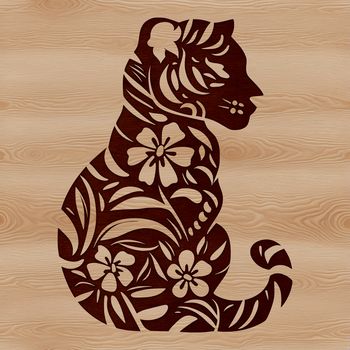 A sitting tiger in a natural setting, depicted as a vector illustration.