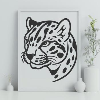 A close-up illustration of an ocelot's head, featuring a wild animal with distinctive markings.