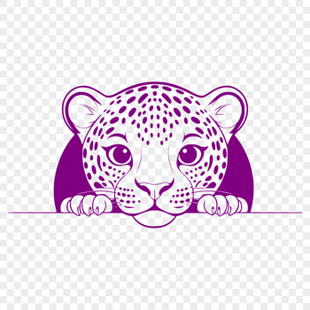 A detailed illustration of a jaguar's face peeking out from behind foliage.