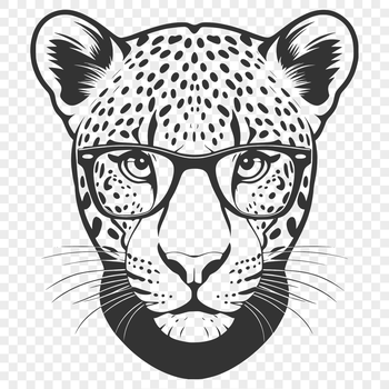 A large cat wearing glasses in a humorous illustration.