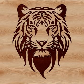 A detailed illustration of a tiger's head with sharp features and stripes, suitable for digital design projects.