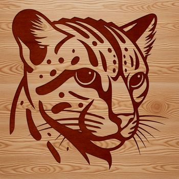 A vector illustration of a wild ocelot's head, showcasing its distinctive facial features.
