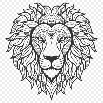 A detailed illustration of a lion's majestic head with intricate features.