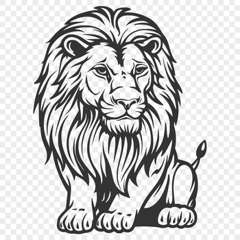 A large lion sitting in profile, depicted as a vector illustration.