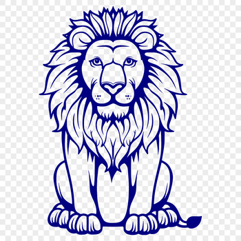 A full-body illustration of a lion sitting on its haunches.