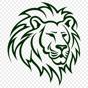 A detailed illustration of a lion's head with regal facial features.
