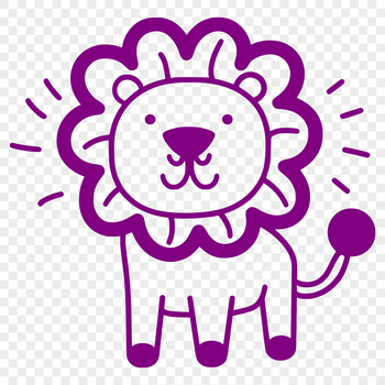 A simple line drawing of a sitting lion in full body pose.