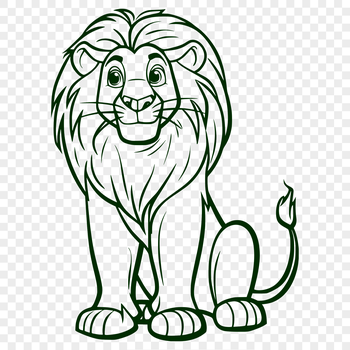 A full-body illustration of a sitting lion, featuring a big cat in a realistic pose.