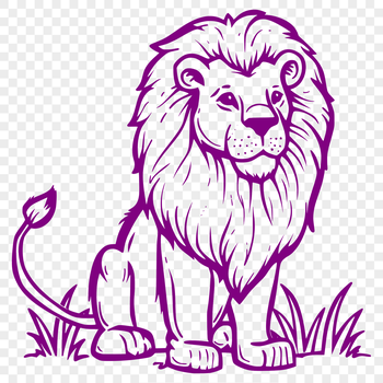 A full-body depiction of a lion in a sitting position, rendered as a vector graphic.