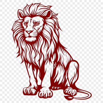 A full-body illustration of a majestic lion sitting on its haunches, suitable for vector art designs.