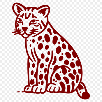 A sitting ocelot depicted in full-body view, suitable for use as clip art or vector design element.
