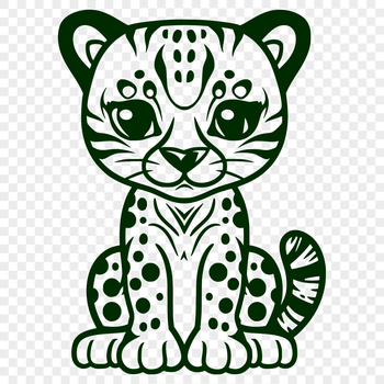 Close-up illustration of a sitting ocelot's full body, showcasing its unique features as a medium-sized big cat.