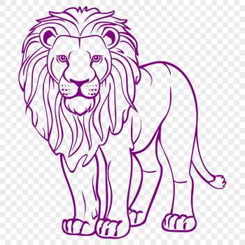 A majestic lion standing upright, its fur texture detailed in a stylized vector design.