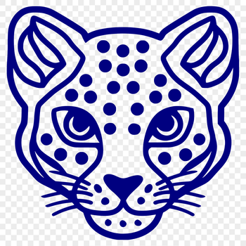 A simple line drawing of a wild ocelot's head, showcasing its distinctive facial features.