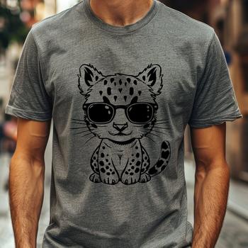 An illustration of a wild ocelot with a relaxed expression, wearing trendy sunglasses and emphasizing its big cat features.