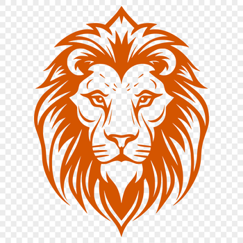A large African lion's head with a distinctive mane, depicted in bold vector lines.