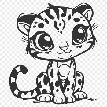 A sitting ocelot in full-body view, depicted as a vector graphic.