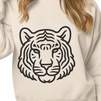 A high-resolution graphic representation of a tiger's head, suitable for various design applications and editable formats.
