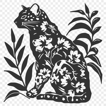 A sitting ocelot with a distinctive coat pattern, depicted as a single-layer vector graphic.