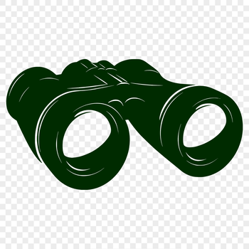 Close-up illustration of a pair of binoculars with lenses and frame details.