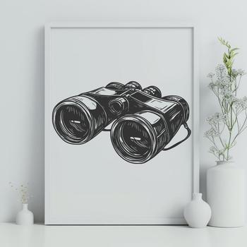 Close-up view of a pair of binoculars with magnified lenses