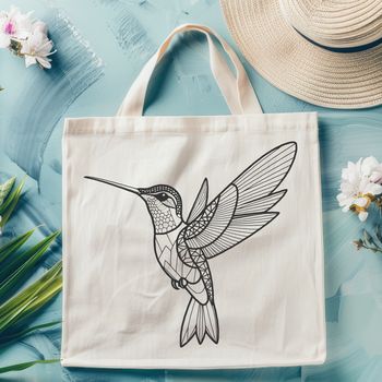 A detailed vector design of a hummingbird perched on a flower.