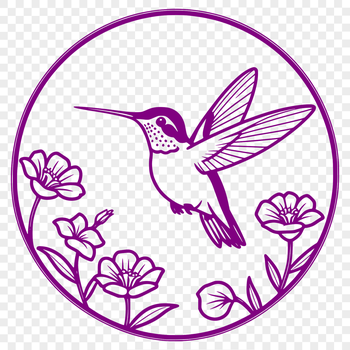 A small, colorful hummingbird perched on a floral branch, with intricate details.