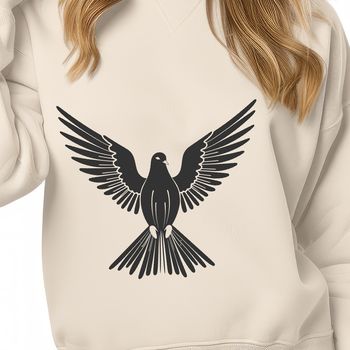 A stylized vector illustration of a white dove in flight, suitable for use as clip art or template in graphic design.