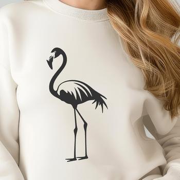 A vibrant illustration of a flamingo standing upright, showcasing its full body in a realistic style.