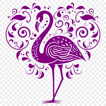 A full-body illustration of a flamingo bird with ornate feathers.