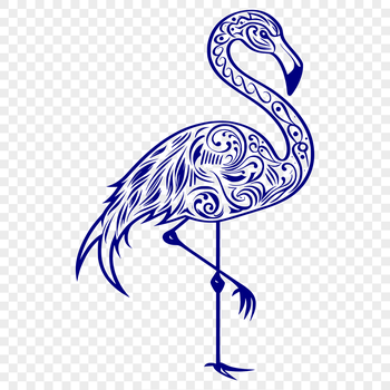 A detailed full-body illustration of an ornate flamingo bird in vector format.