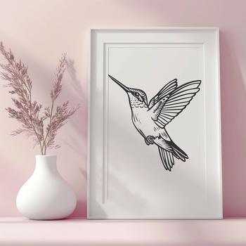 A full body illustration of a hummingbird in flight, designed as vector art for graphic design purposes.