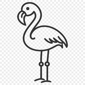 A simple line drawing of a full-body flamingo bird.