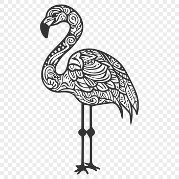 A full-body depiction of a flamingo, a large bird species known for its distinctive appearance.