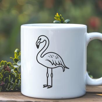 Simple line drawing of a standing flamingo bird.