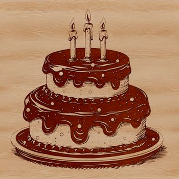 A digital illustration of a birthday cake with candles and decorations, suitable for cutting or printing.